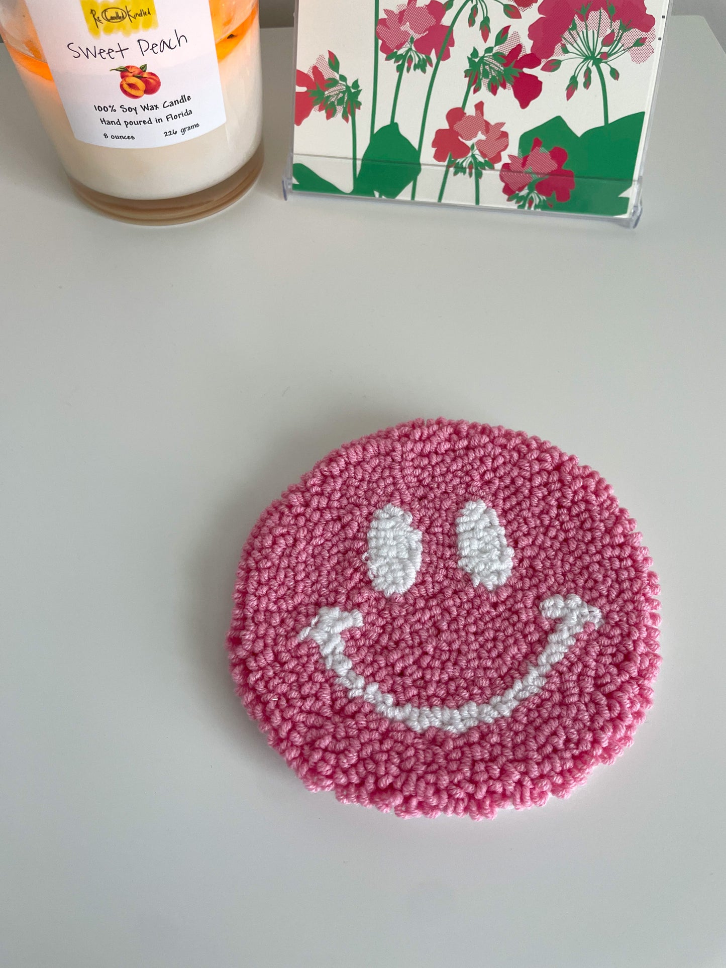 Pink Smiley Face Mug Rug