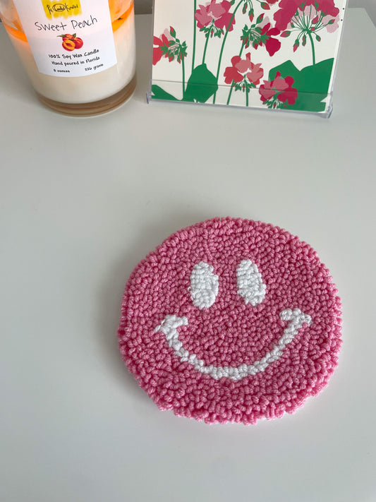 Pink Smiley Face Mug Rug