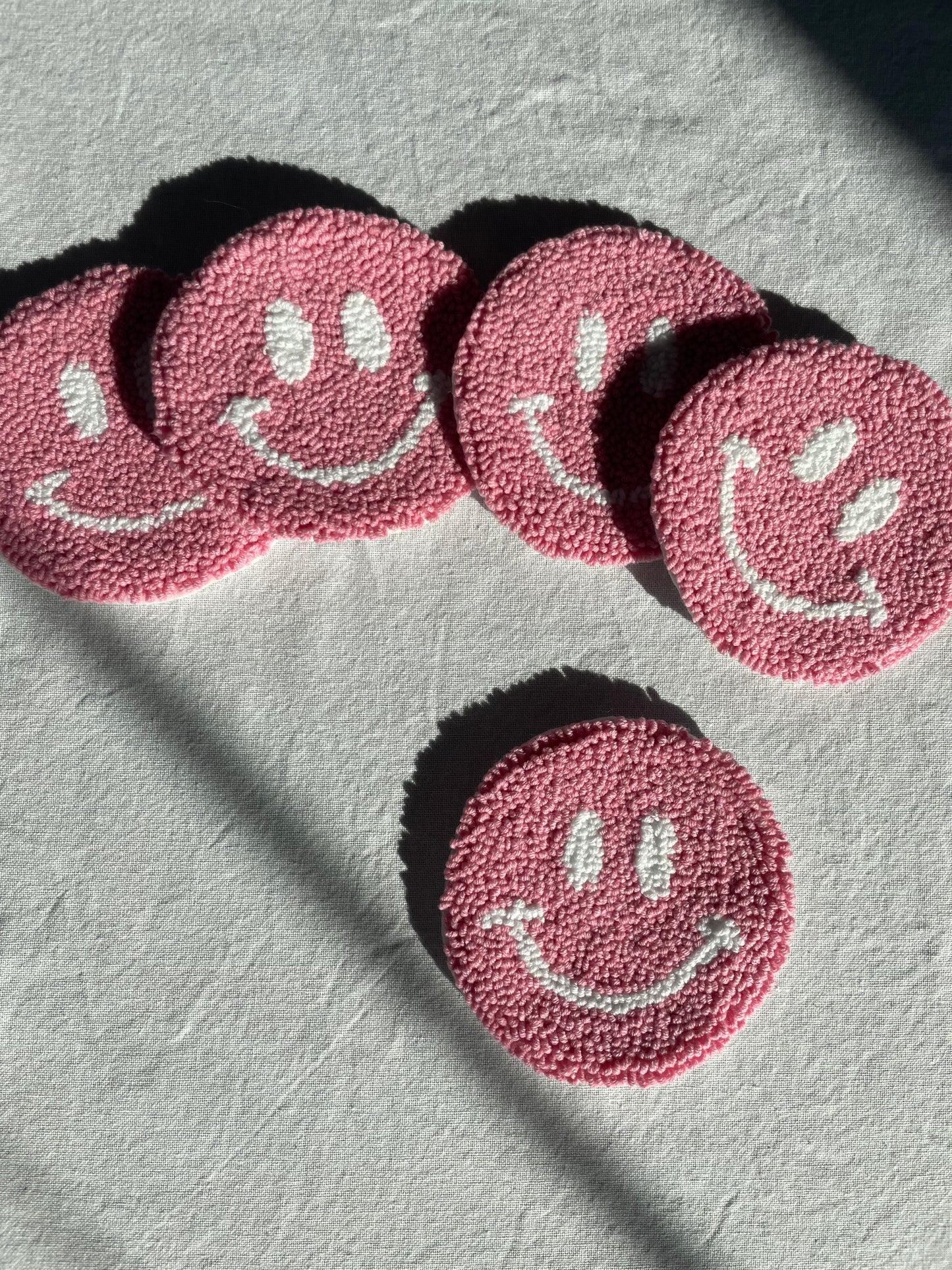 Pink Smiley Face Mug Rug